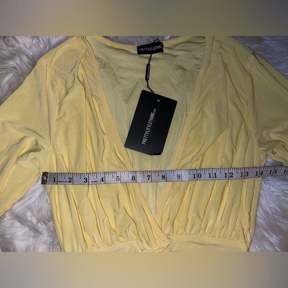 NWT💫 PLT Oriana lemon plunge rushed bodycon dress - Picture 8 of 16